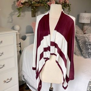 Ya Los Angeles Cardigan Maroon White Waterfall Flowy Womens Small